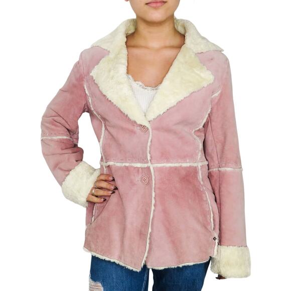 Black Rivet Y2k Vintage Pink Suede Genuine Leather JacketMedium Cozycore